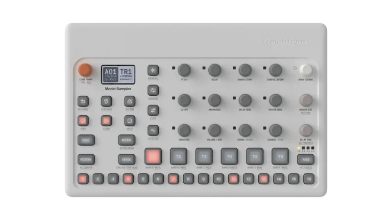 Elektron Model:Samples viewed from above, with six pads and dedicated sound controls